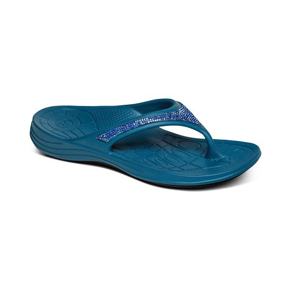 Aetrex Women's Fiji Orthotic Flip Flops - Blue | USA 7UMIPO7